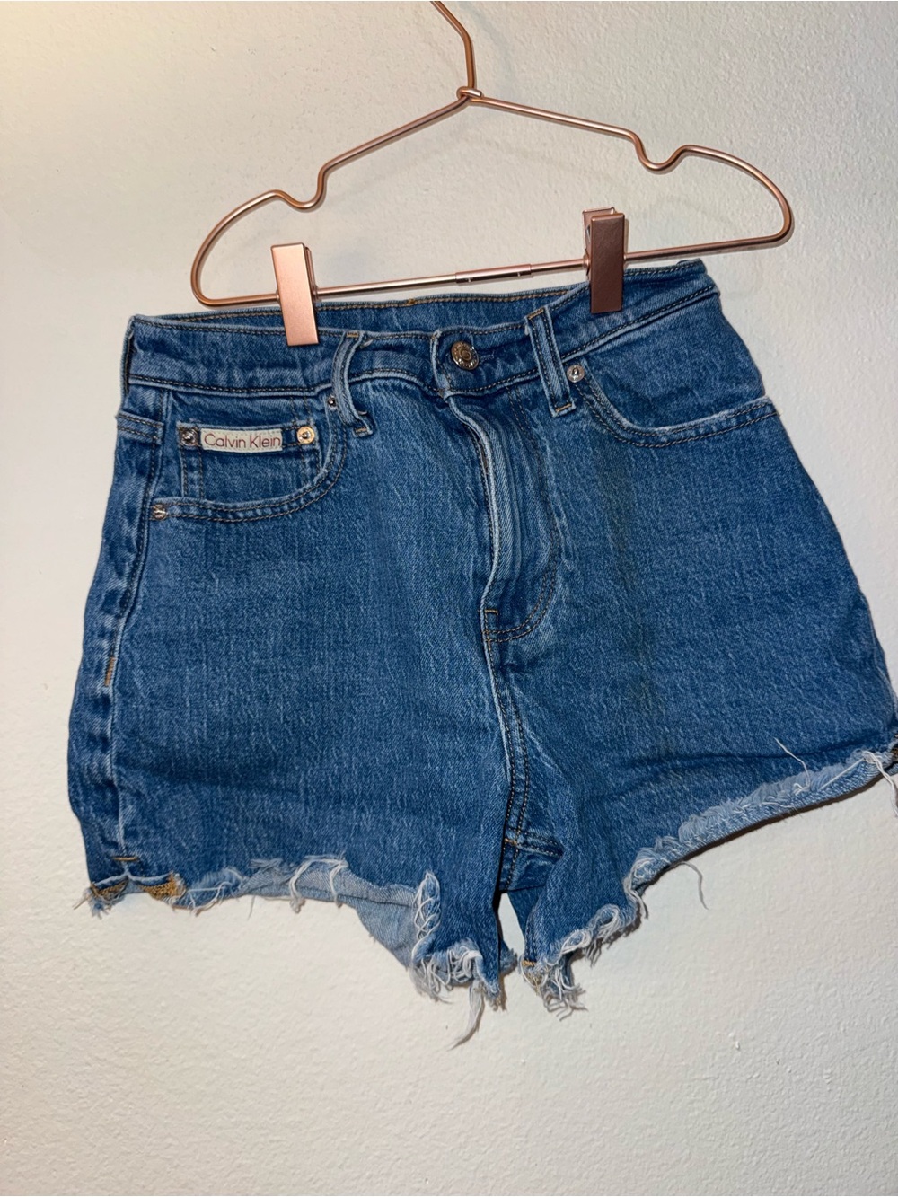 Calvin Klein Blue Denim High-Rise Midi Shorts